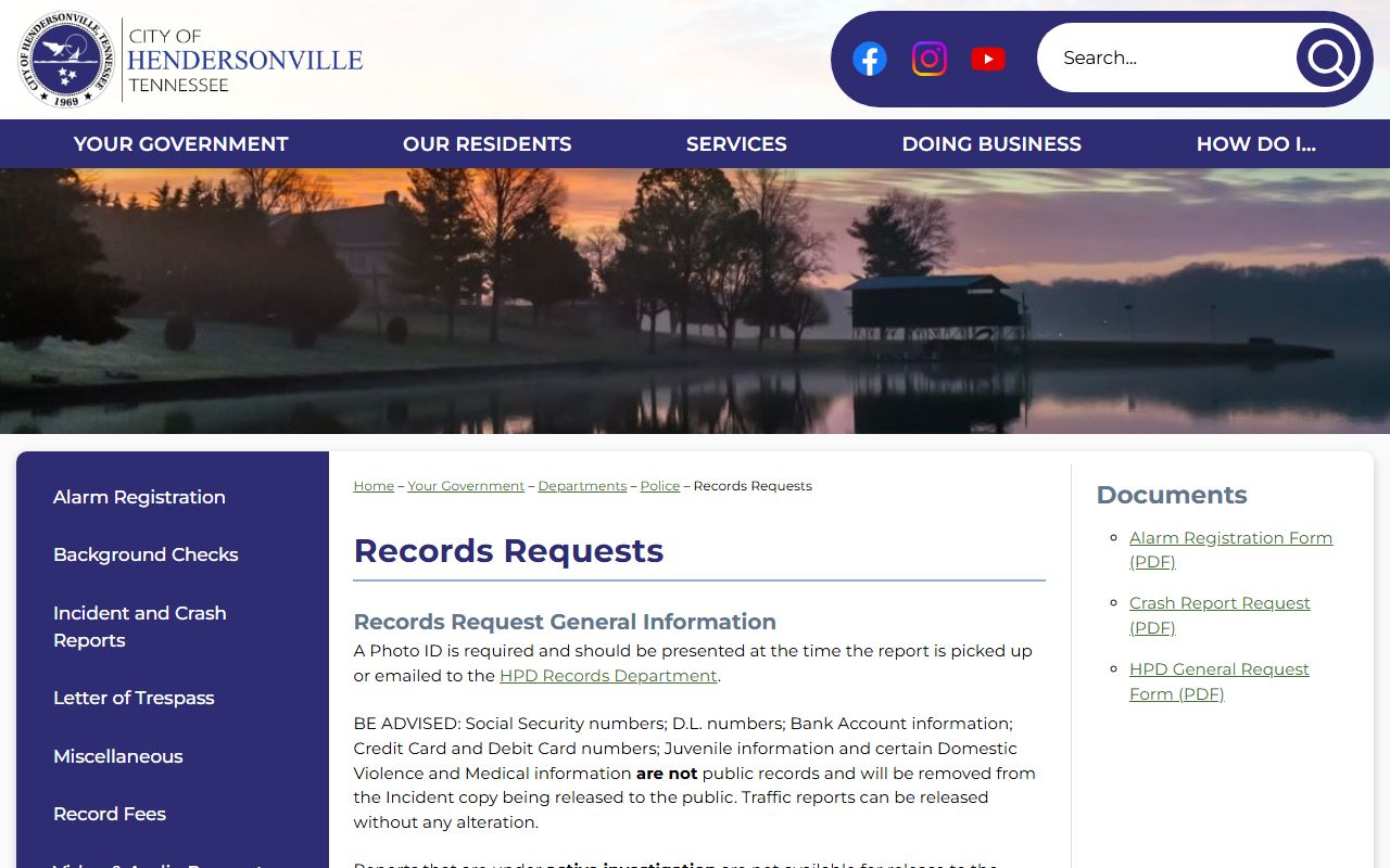 Hendersonville public records police records page