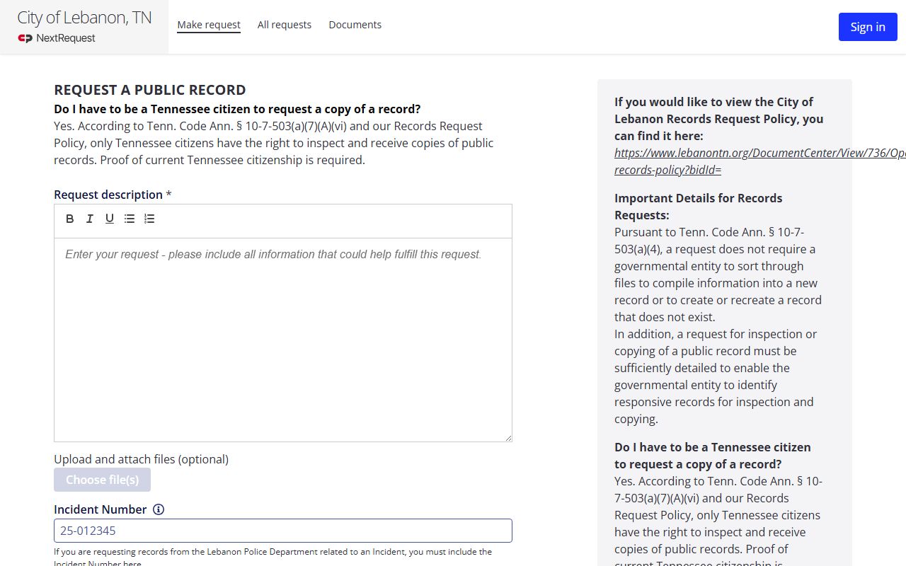 Lebanon public records records request portal