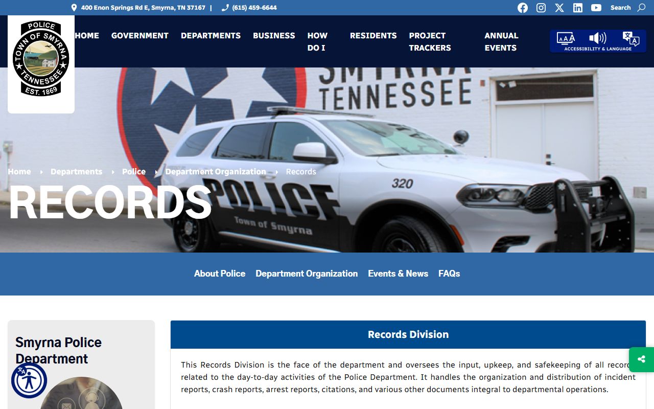 Smyrna public records police records page