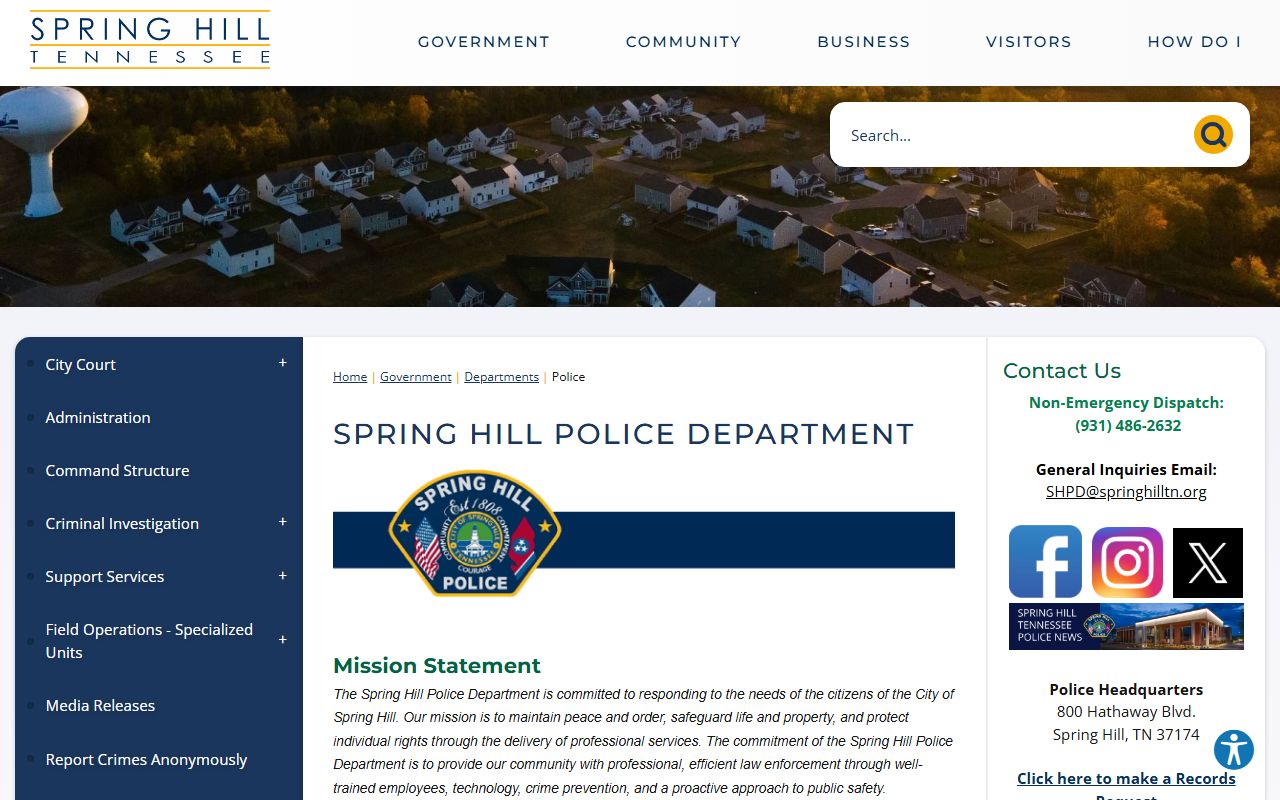 Spring Hill public records police records page