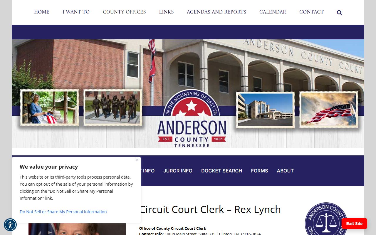 Anderson County public records circuit court clerk page