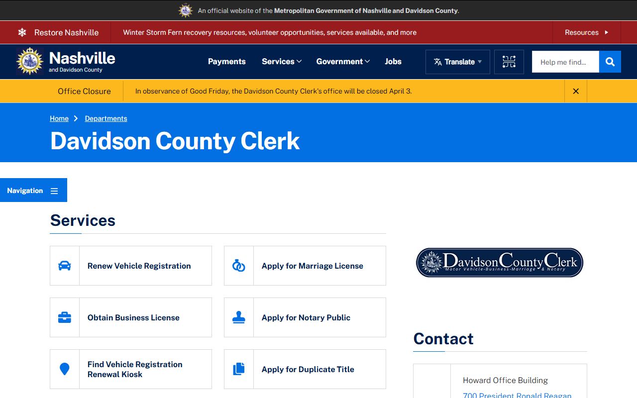 Davidson County public records county clerk office