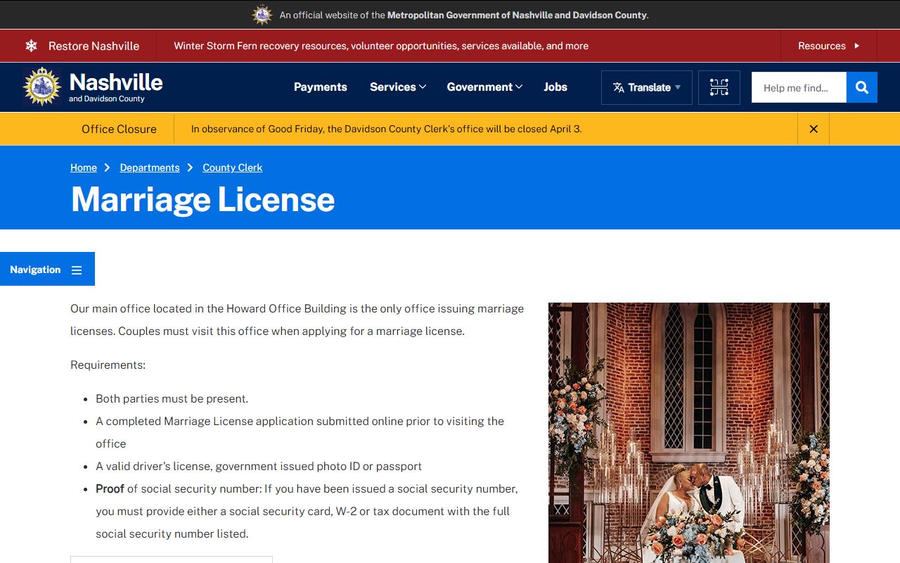 Davidson County public records marriage license page