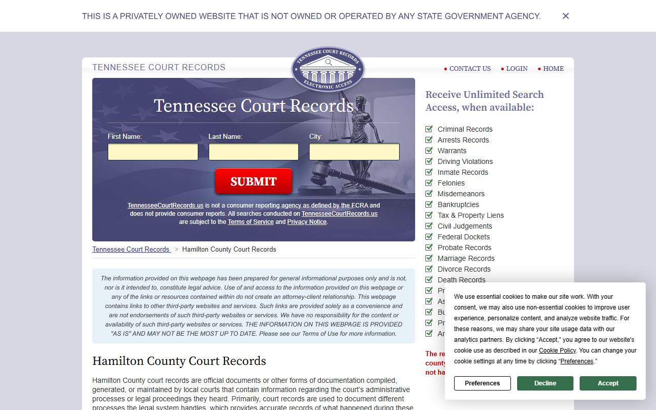 Hamilton County public records court records page