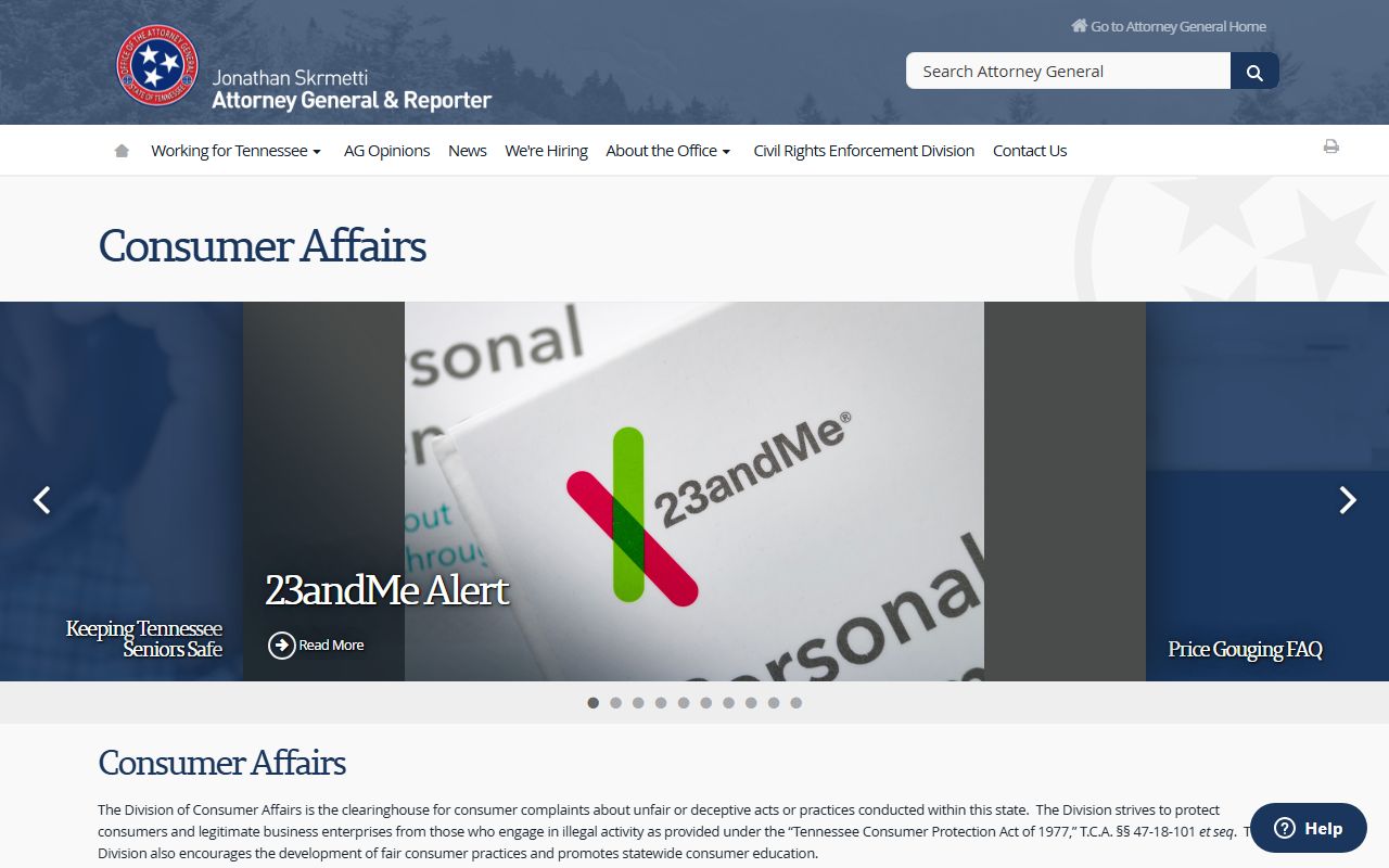 Tennessee Public Records resources through Tennessee consumer affairs