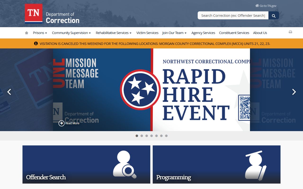 Tennessee Public Records resources through the Tennessee Department of Correction