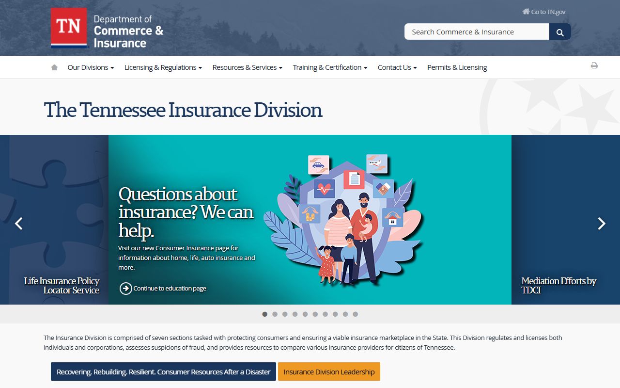 Tennessee Public Records resources through the Tennessee Insurance Division