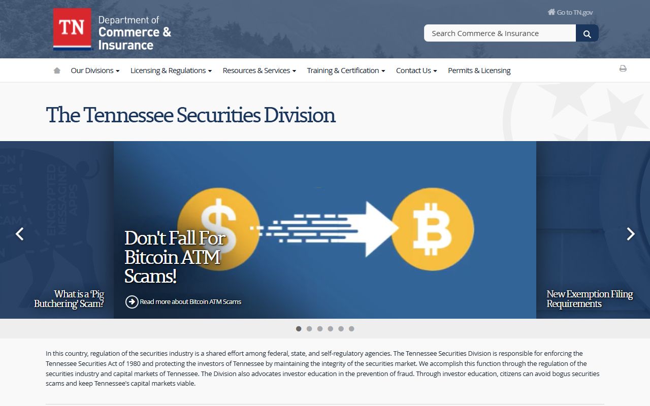 Tennessee Public Records access through the Tennessee Securities Division